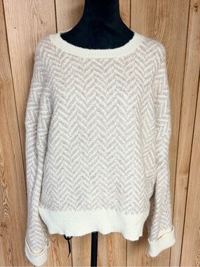 Rachel Zoe Plush Crew Neck Chevron Sweater Womens Size XL